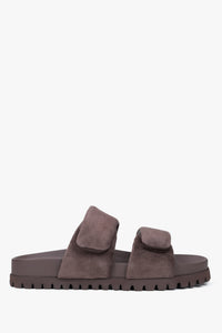 Women's Dark Brown Velour Slide Sandals with Soft Straps Estro ER00116945.