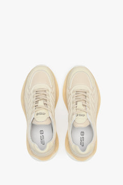Women's beige sneakers with mesh, versatile for all seasons - presentation of the footwear from above.