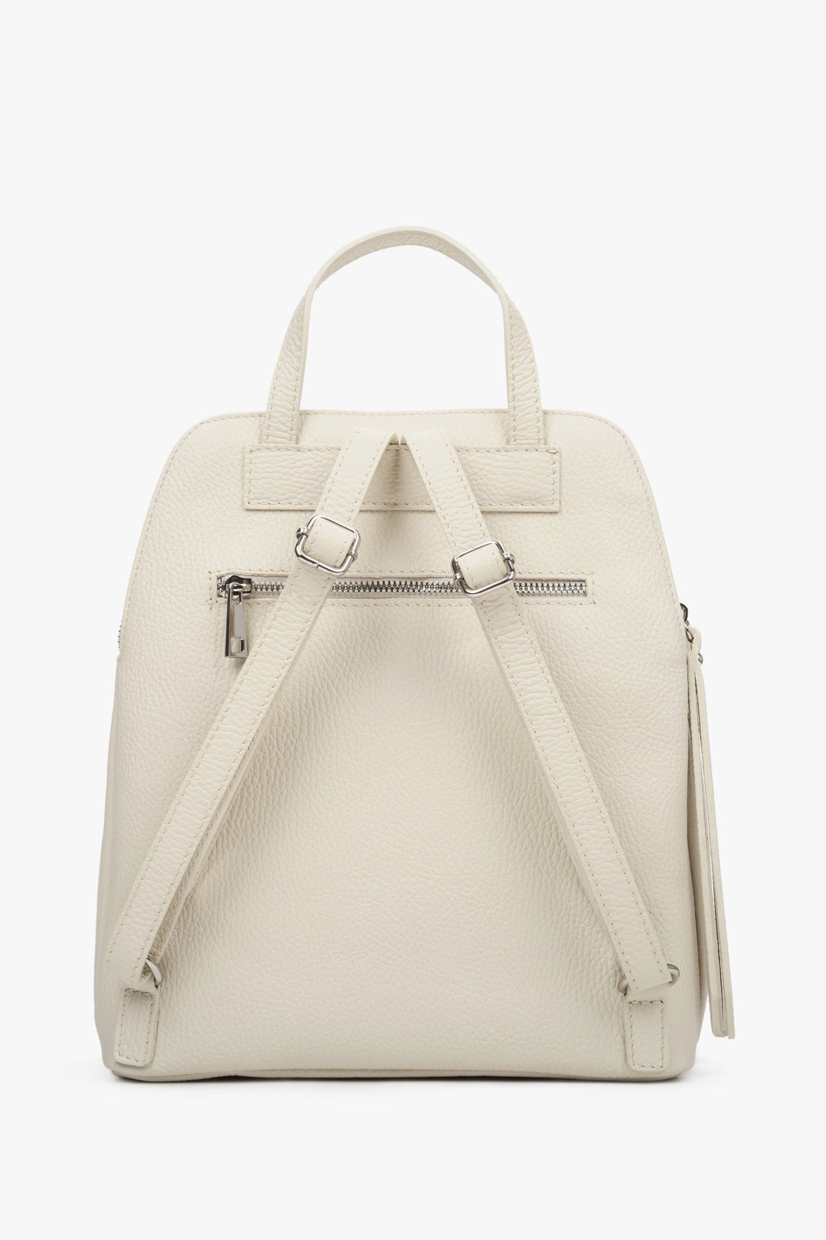 Urban women's backpack in light beige made from genuine full-grain leather by Estro - reverse side