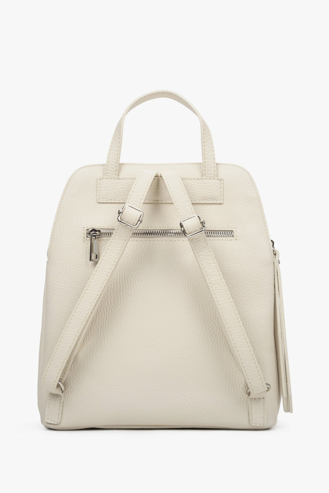 Urban women's backpack in light beige made from genuine full-grain leather by Estro - reverse side