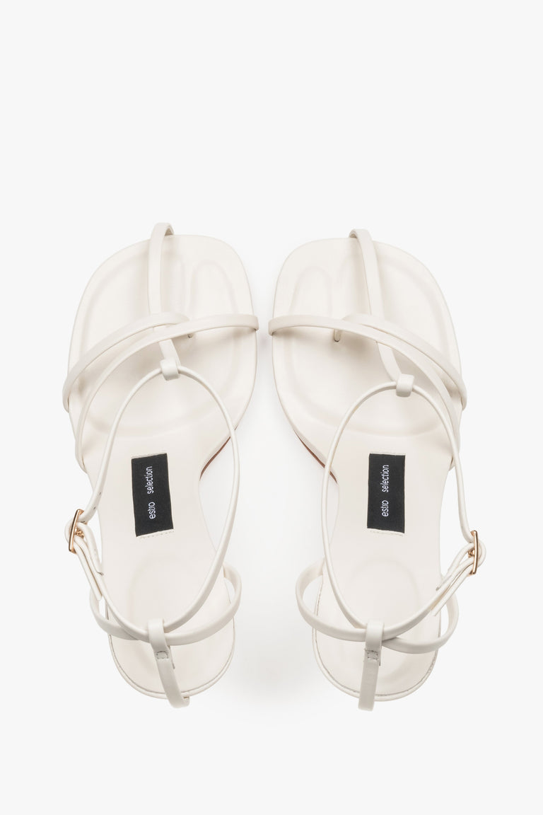 Back view of cream beige leather high heel sandals by Estro Selection