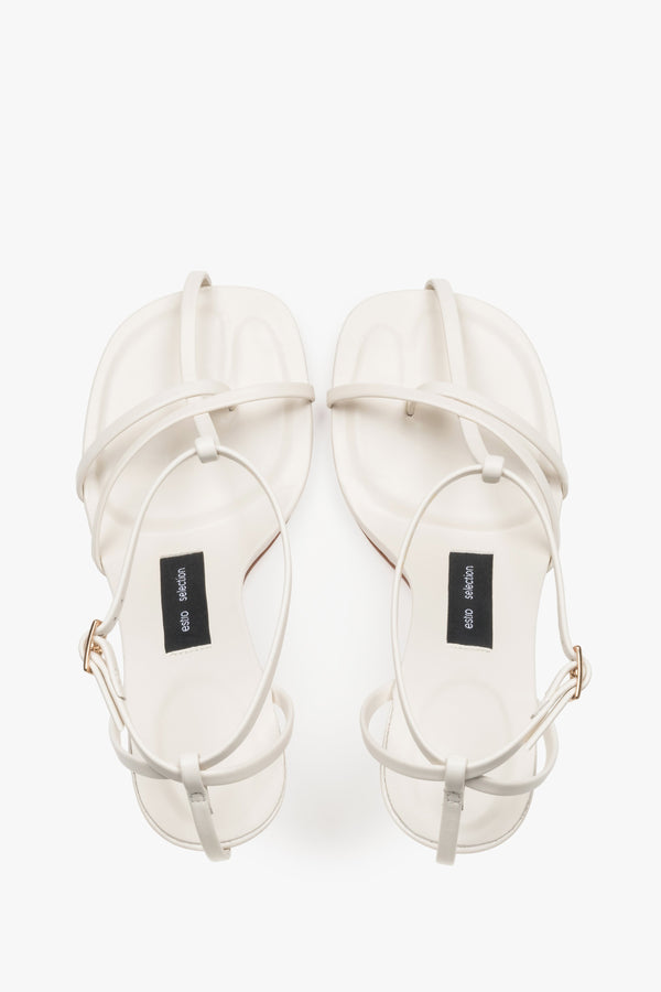 Back view of cream beige leather high heel sandals by Estro Selection