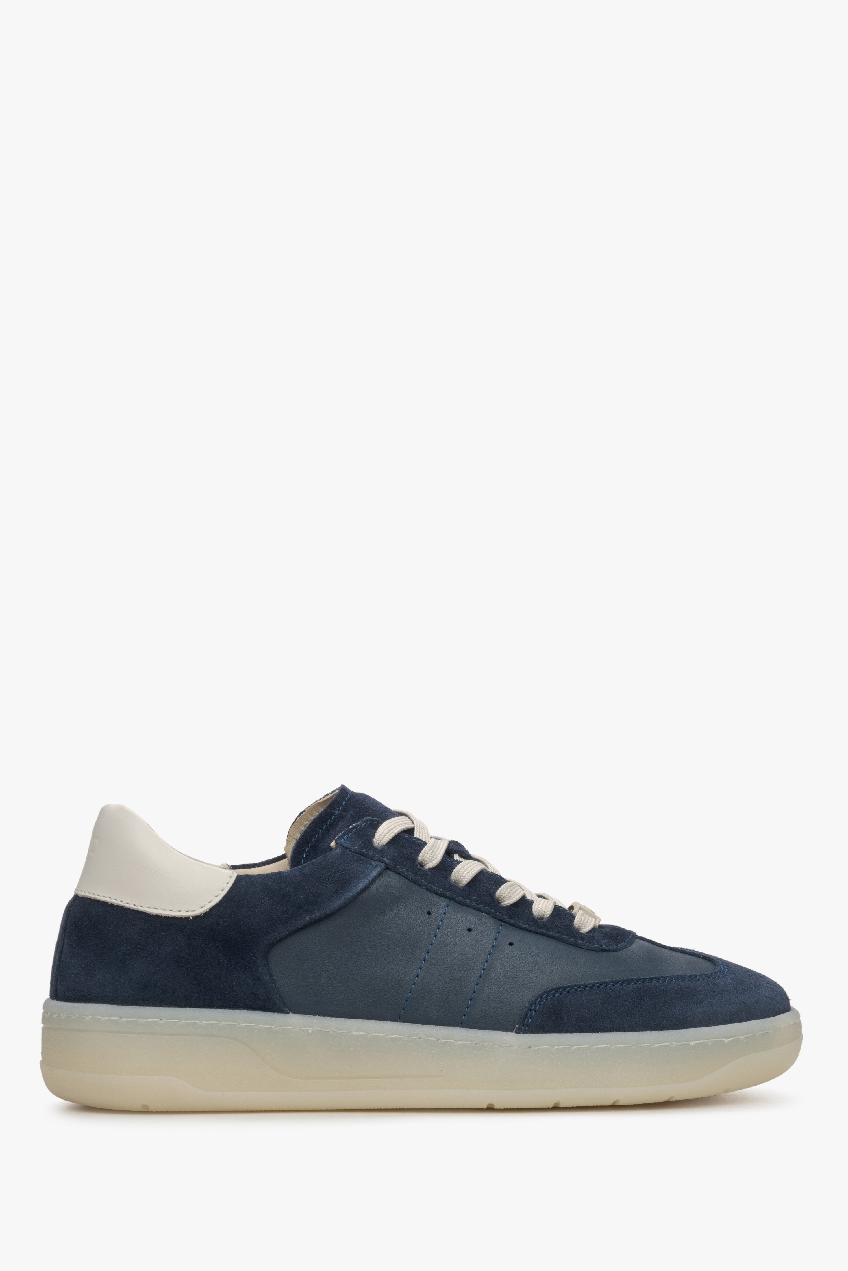 Women's Dark Blue Sneakers with Beige Details made of Italian Genuine Leather and Velour Estro ER00115731.