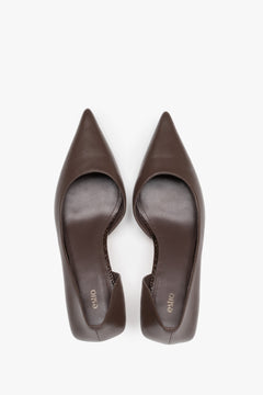 Timeless brown Estro women's high heels made of genuine leather - top view presentation.