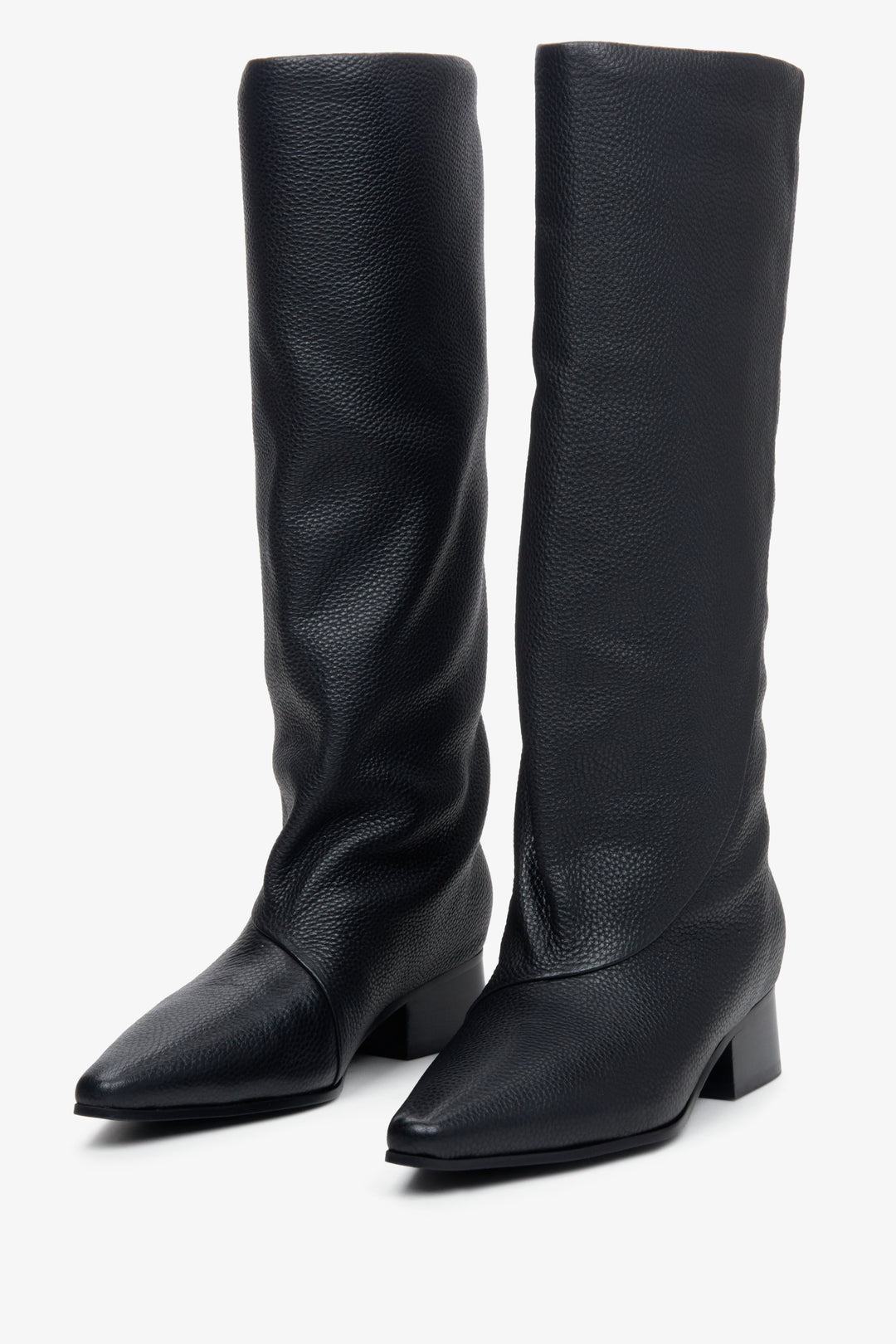 Women's black leather boots with a wide shaft by Estro.