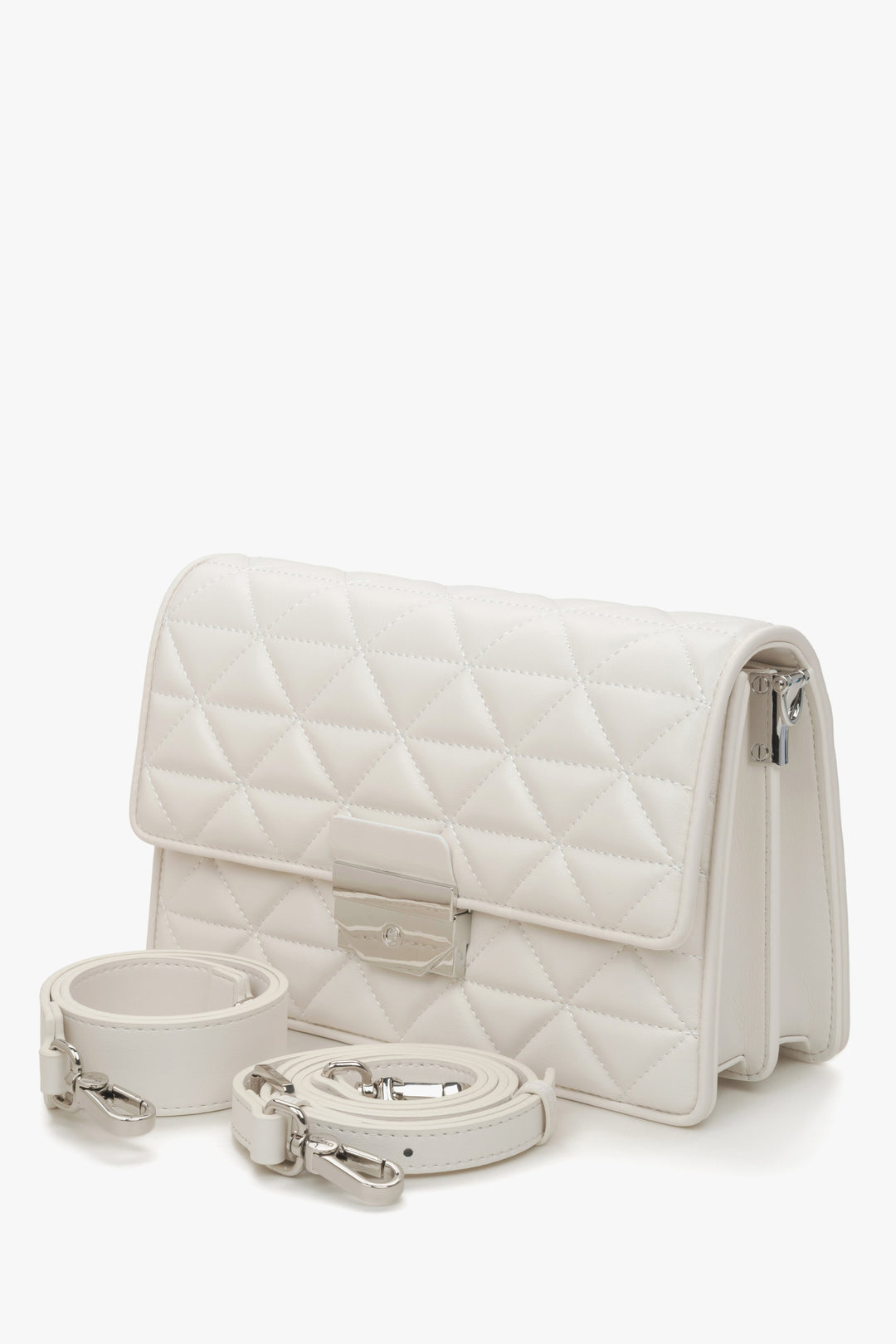 Women's Estro white leather shoulder bag.