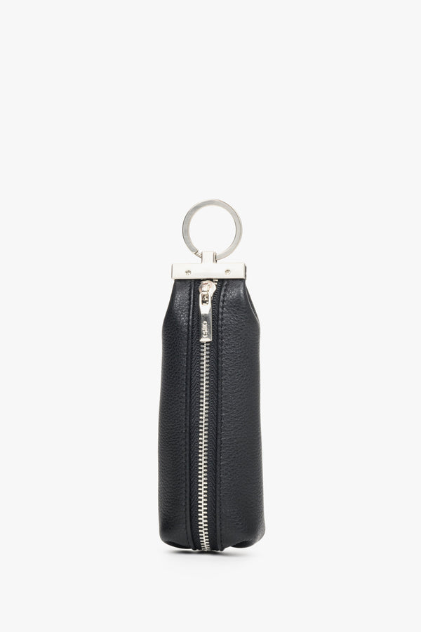 Men's black leather keychain.