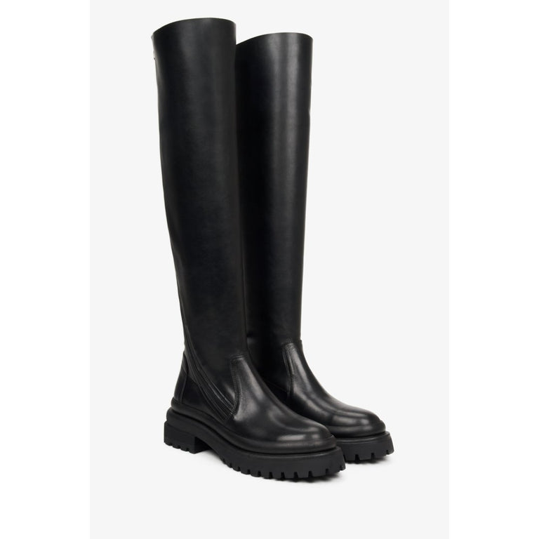 Black knee-high women's boots.