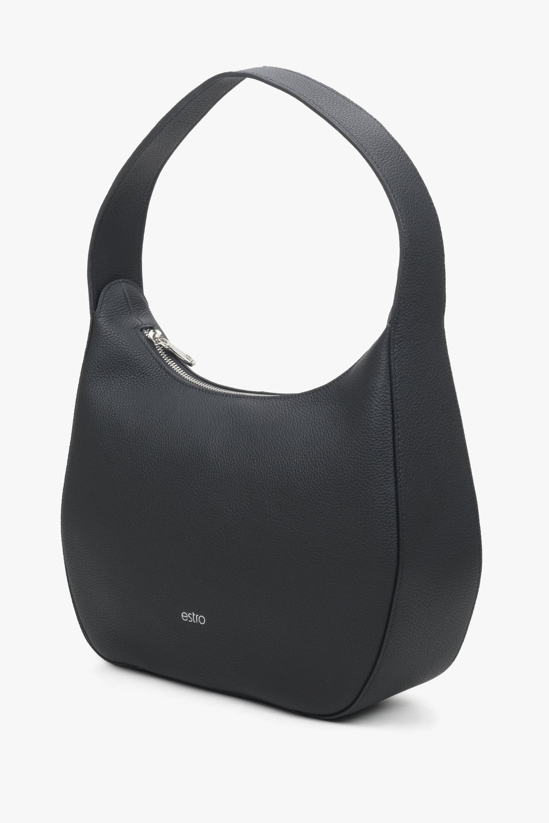 Women's crescent shaped shoulder bag made of genuine leather in black colour.