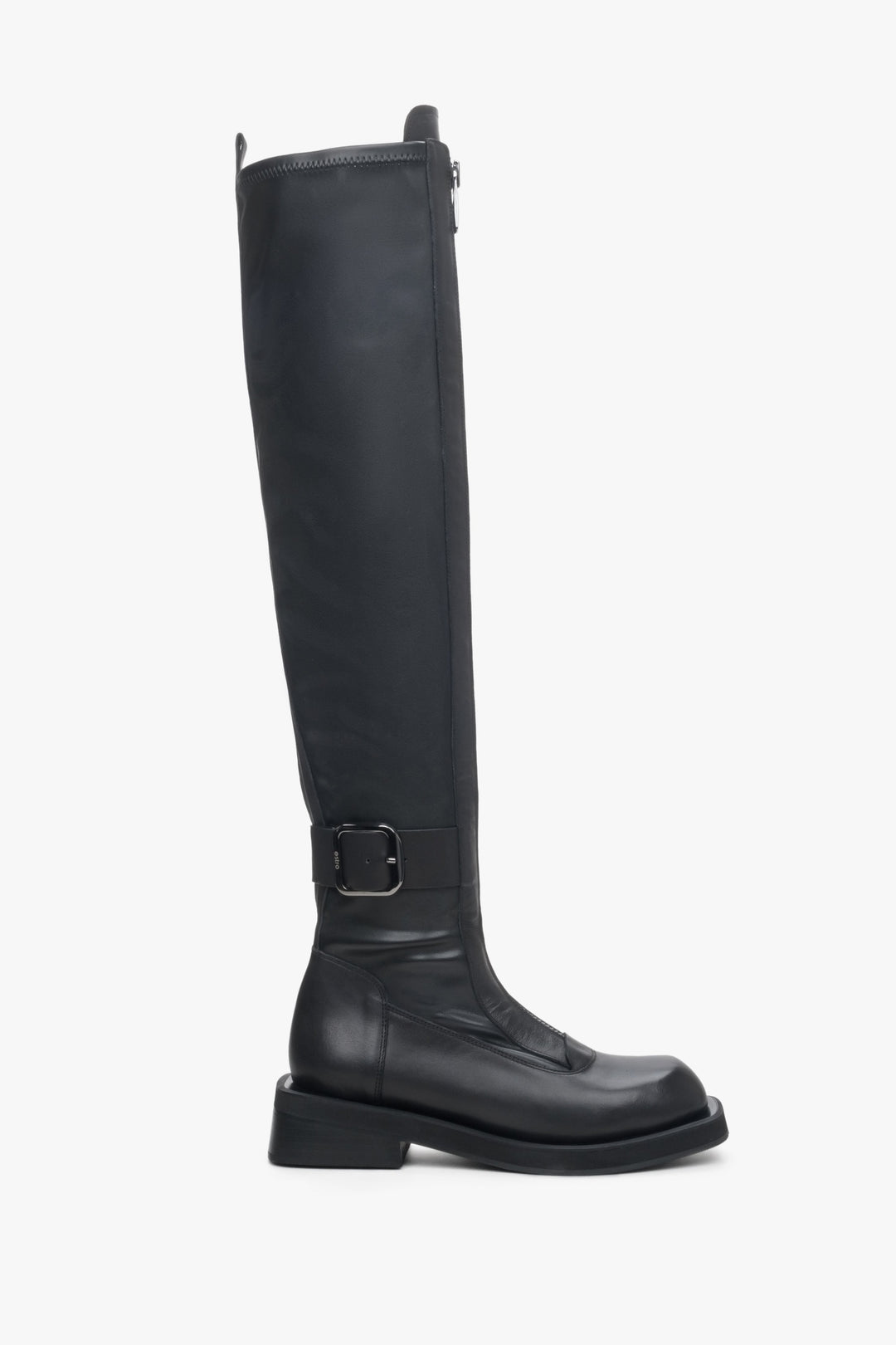 Women's Black High Boots with Elastic Shaft and Decorative Buckle Estro ER00113890.