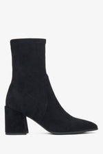 Women's Black Velour Ankle Boots on a Block Heel with an Elastic Upper Estro ER00115889.