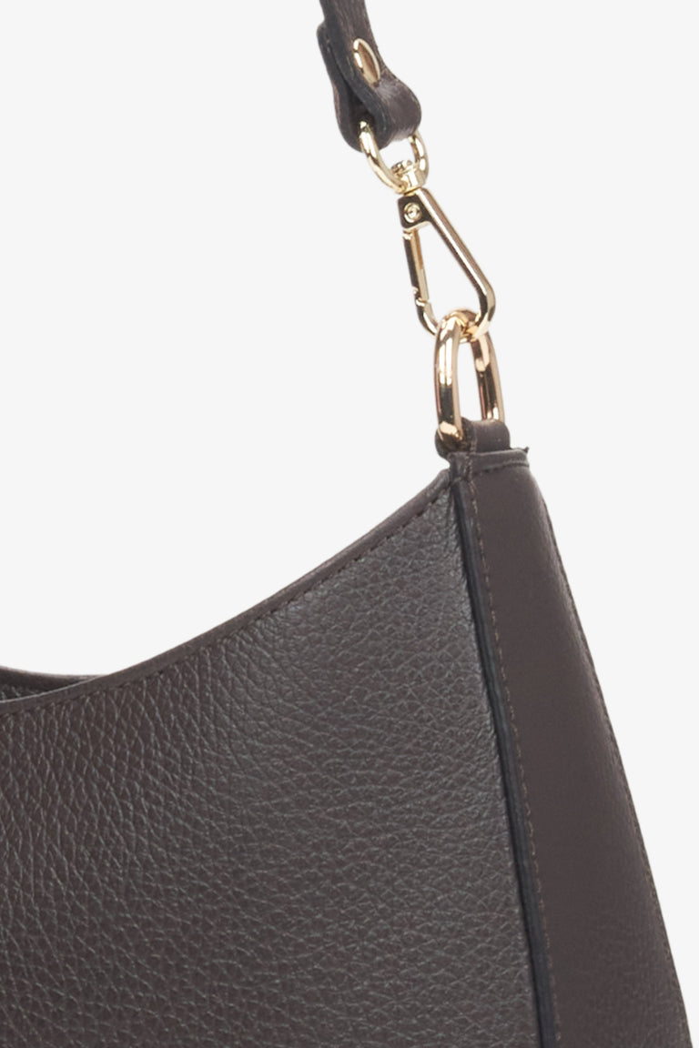 Women's dark brown Estro bag - close-up of details.