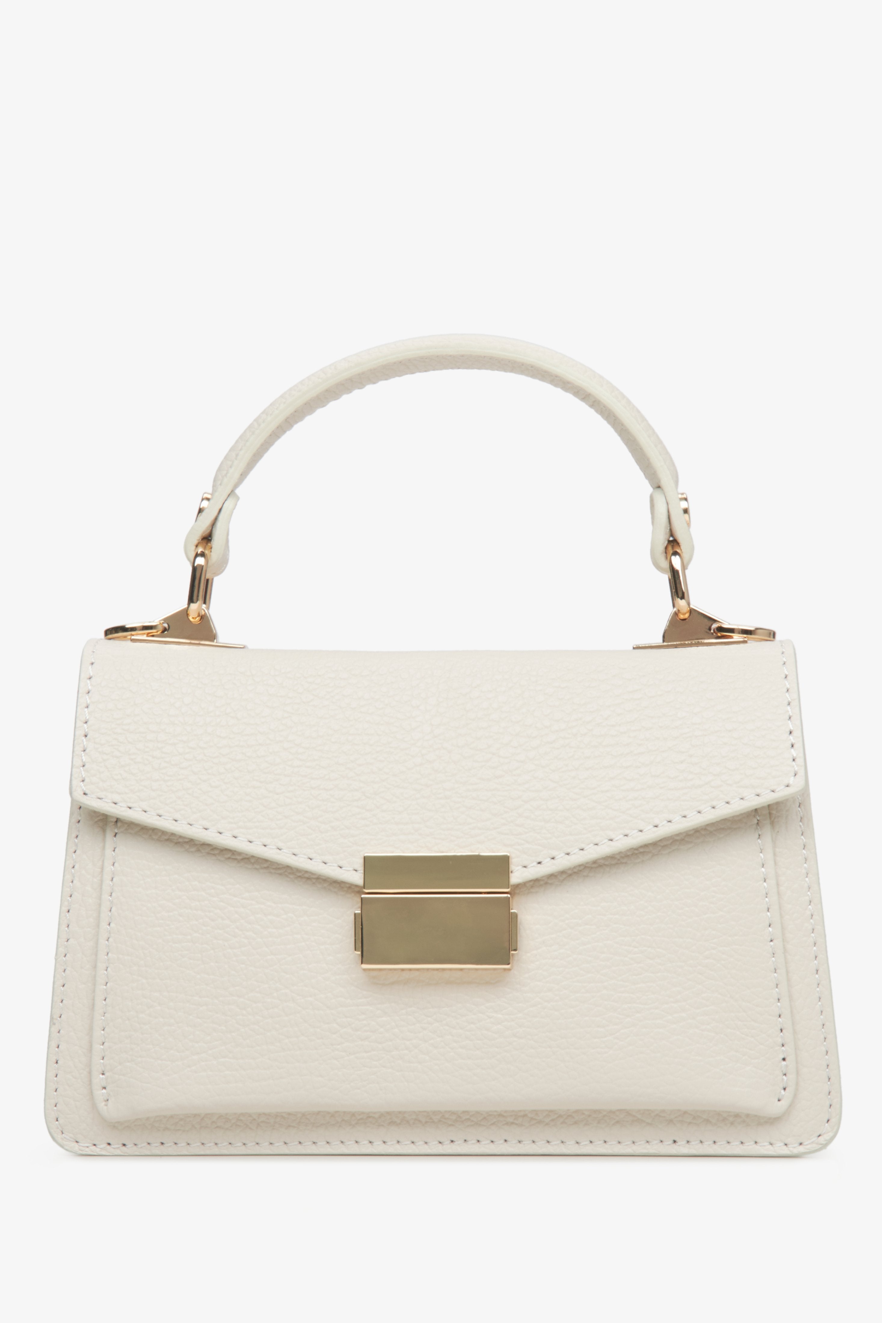 Women's Small Beige Satchel Handbag made of Premium Italian Genuine Leather Estro ER00115565.