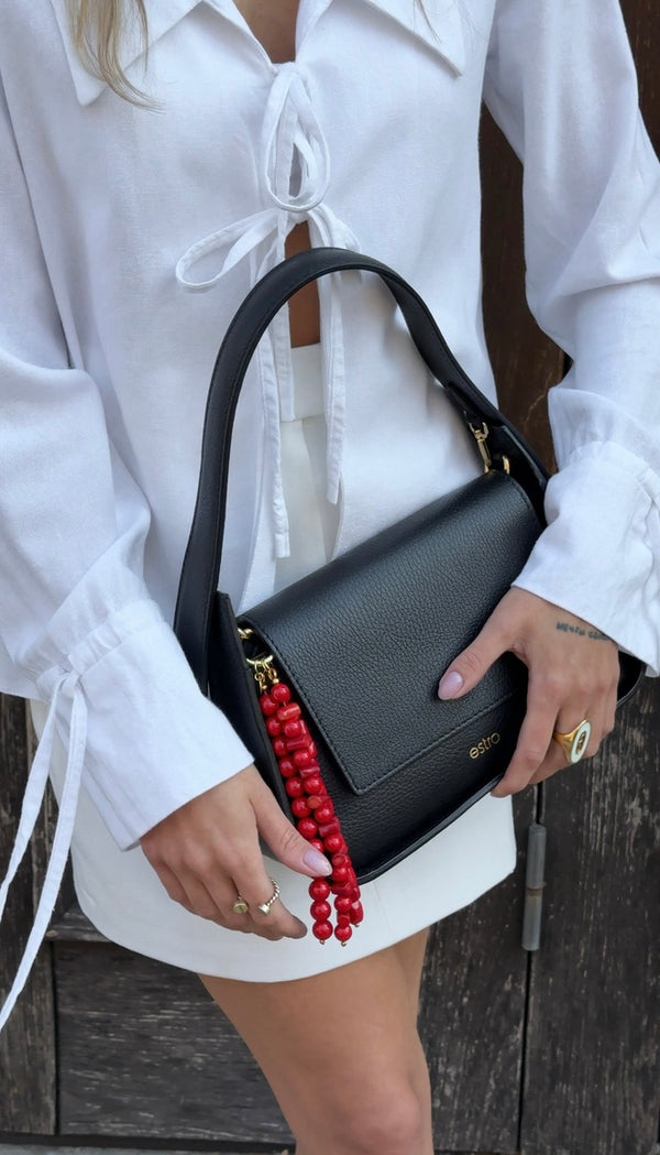Women's Black Shoulder Bag made of Italian Genuine Leather Estro ER00116348.