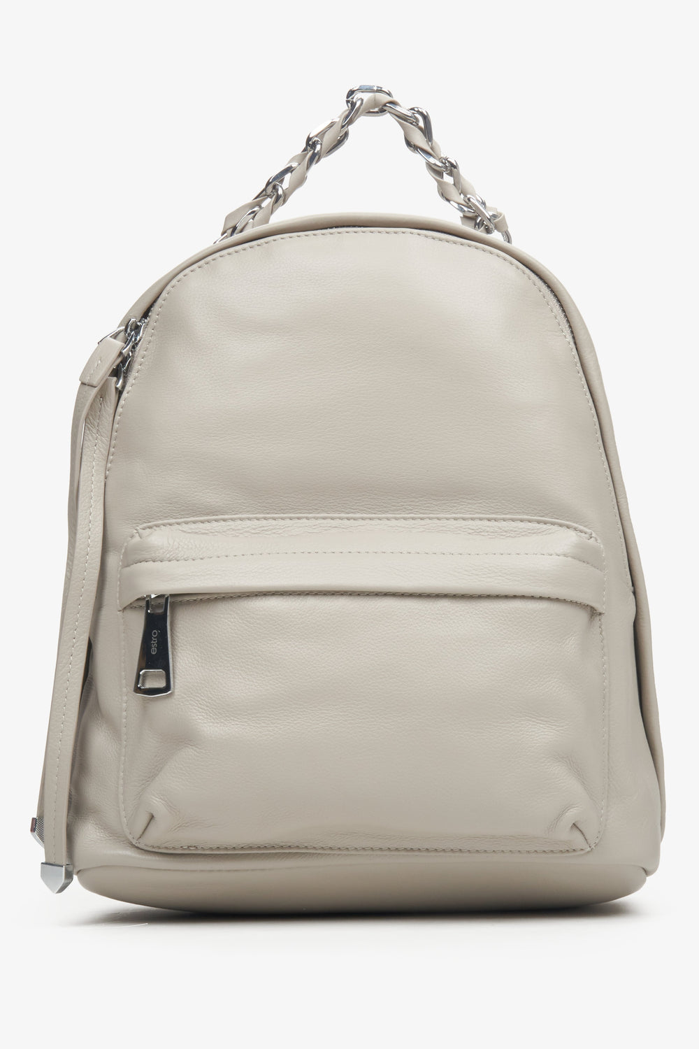 Women's Light Grey Backpack made of Genuine Leather with Silver Details Estro ER00113752.