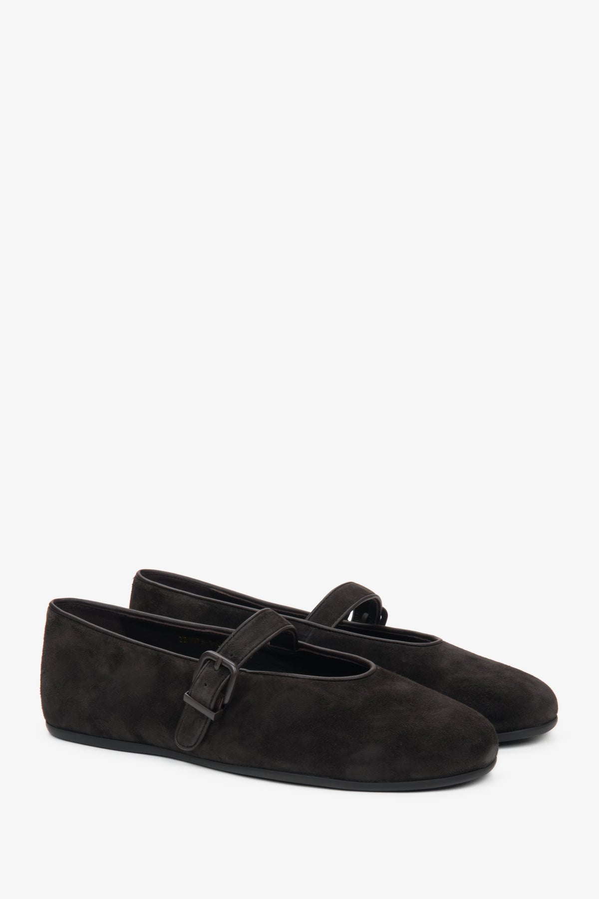 Dark brown Estro women's ballet flats, made of soft genuine velour and adorned with a subtle buckle.