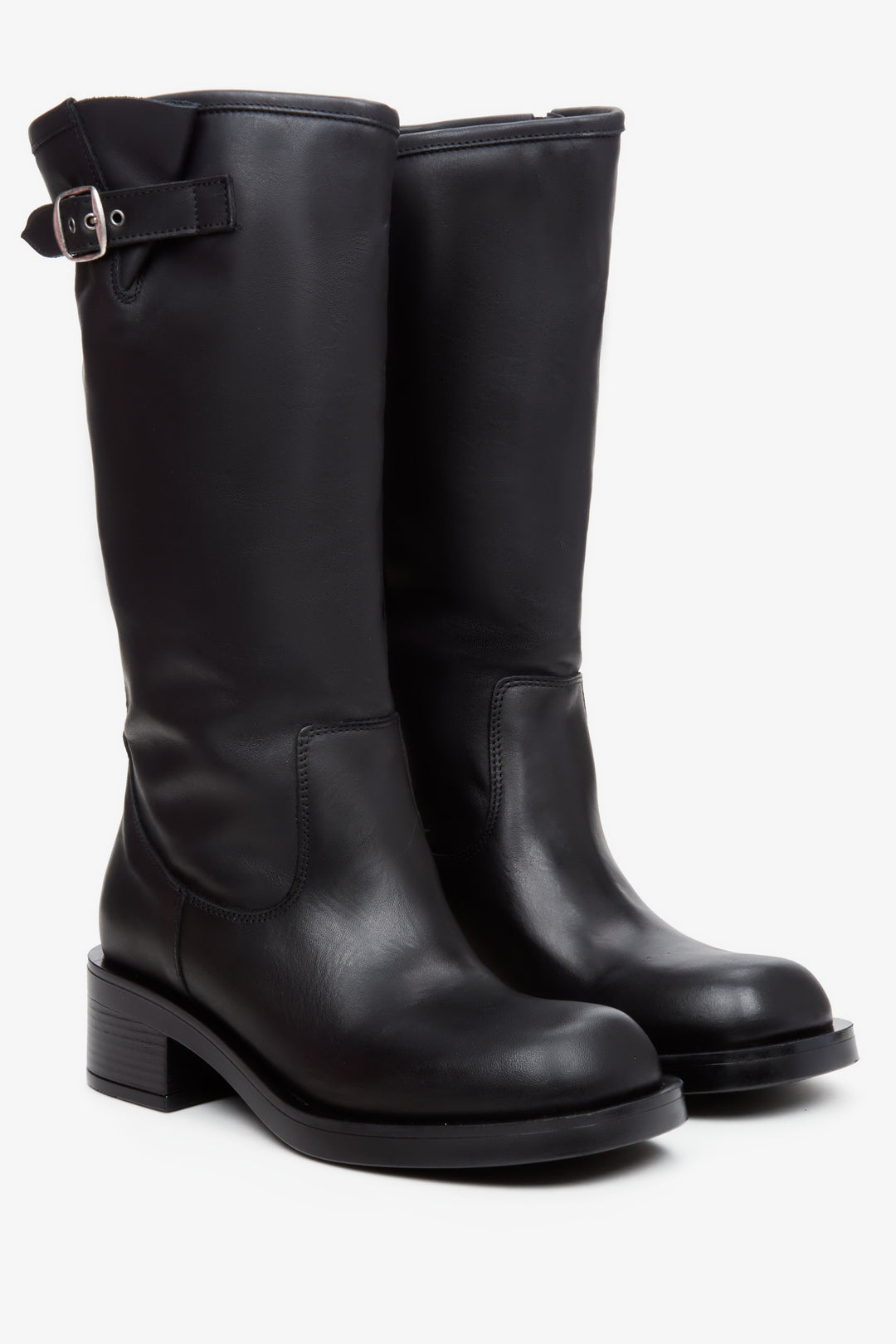 Women's black leather ankle boots by Estro.