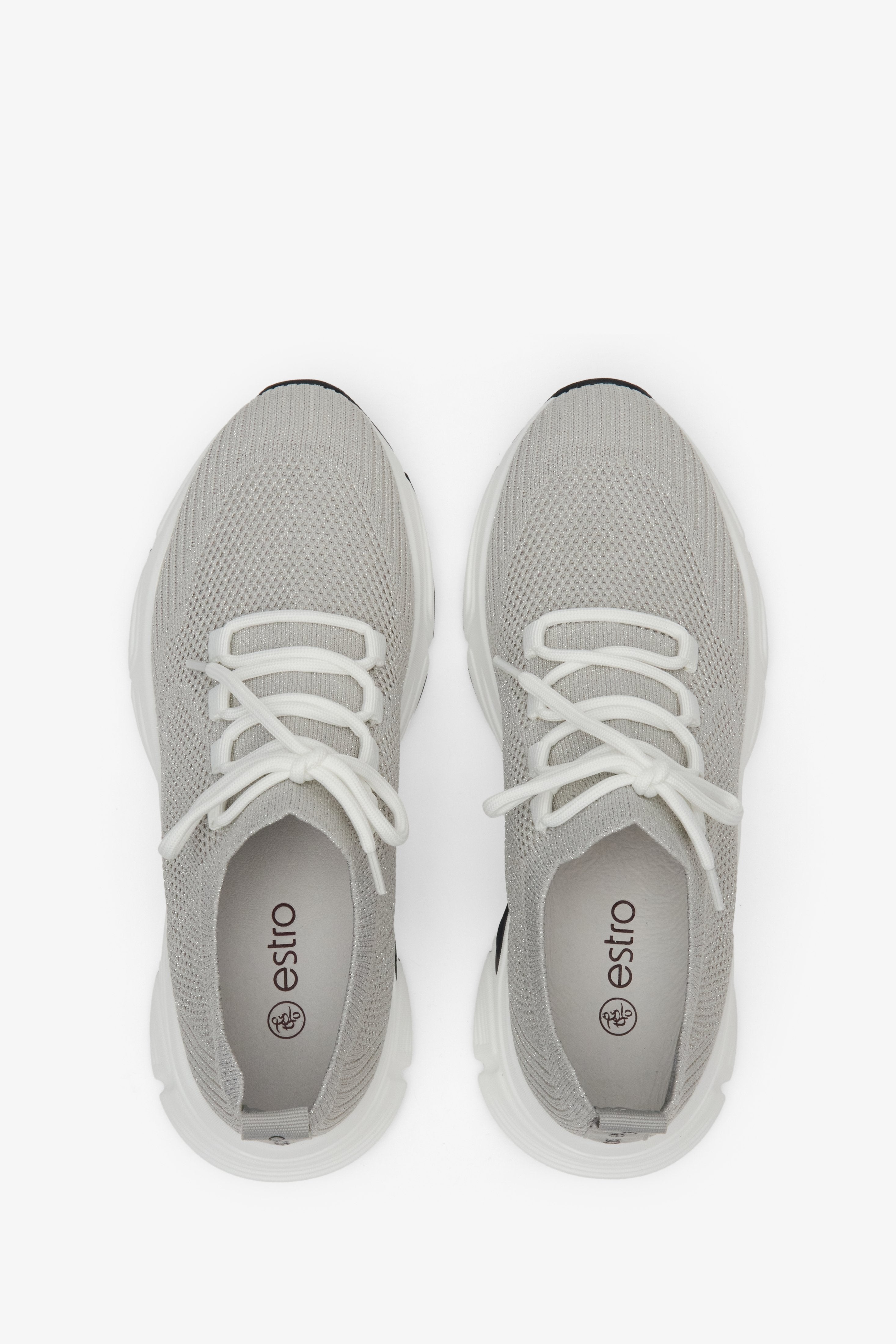 Breathable grey mesh sneakers on elastic sole - presentation form above.