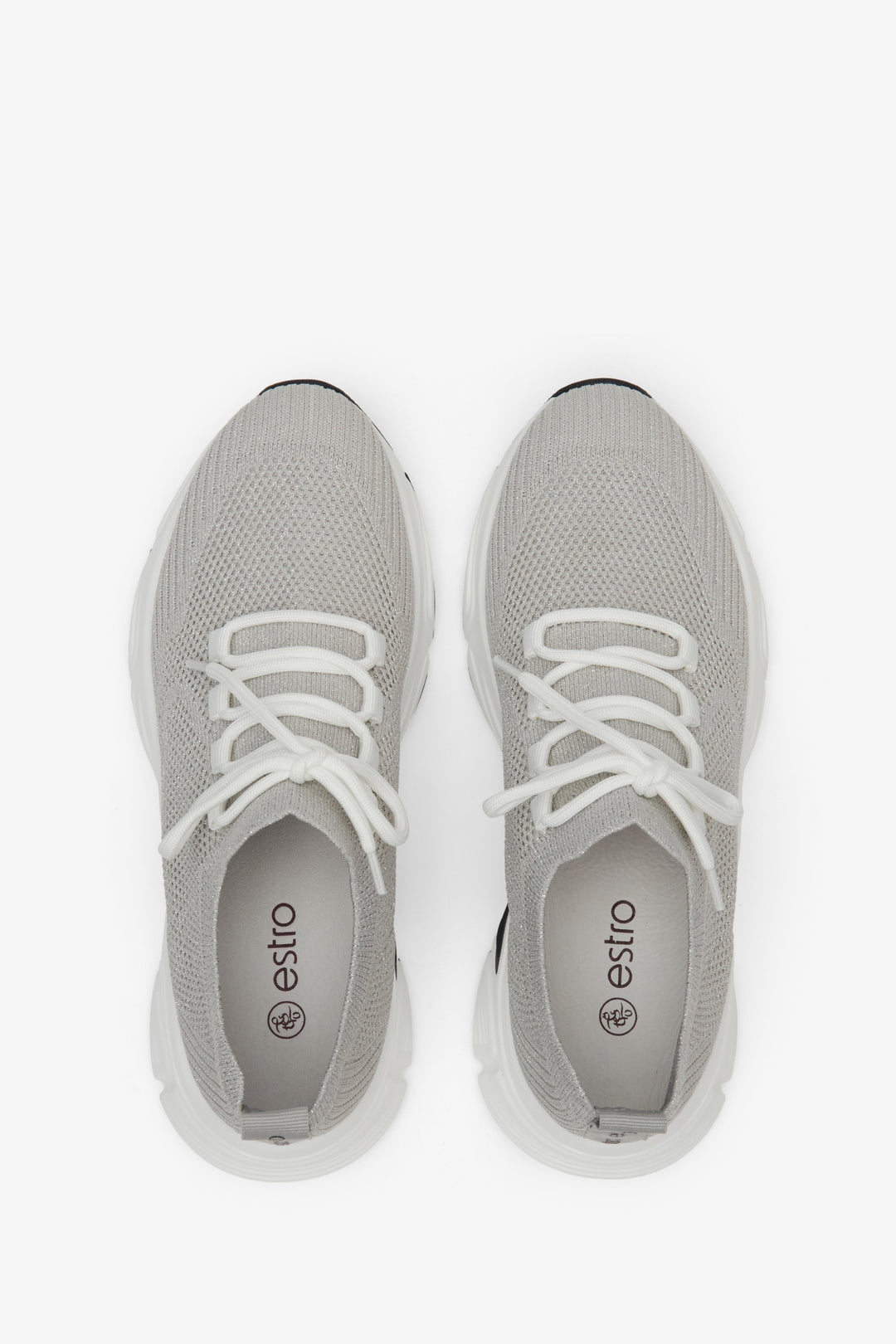 Breathable grey mesh sneakers on elastic sole - presentation form above.