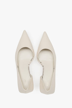 Timeless beige Estro women's high heels made of genuine leather - top view presentation.