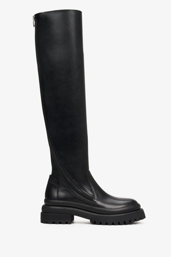 Women's Black Knee High Boots made of Genuine Leather Estro ER00112011