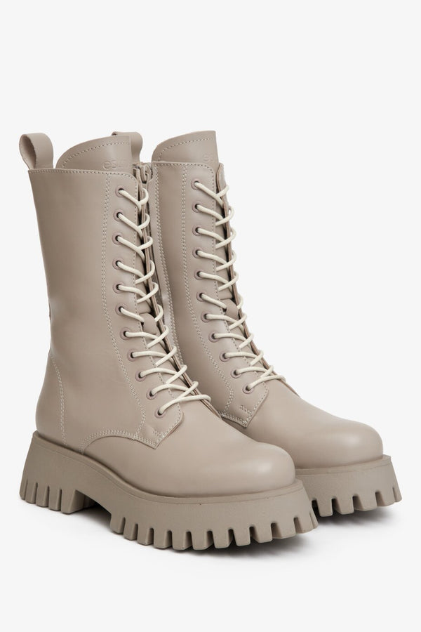 Women's Beige High Boots made of Genuine Leather Estro ER00112042.