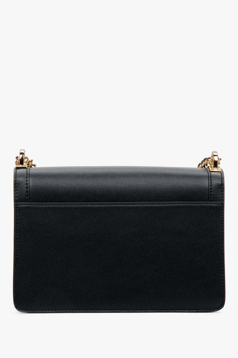 Women's leather black handbag with a golden chain, Estro - reverse side.