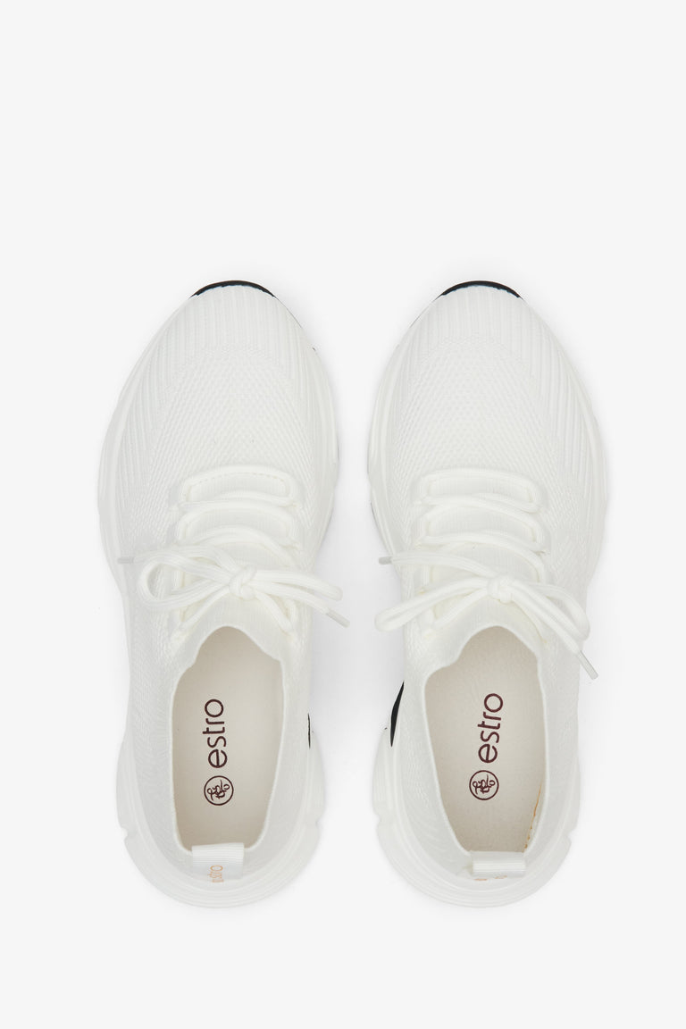 Breathable white mesh sneakers on elastic sole - presentation form above.