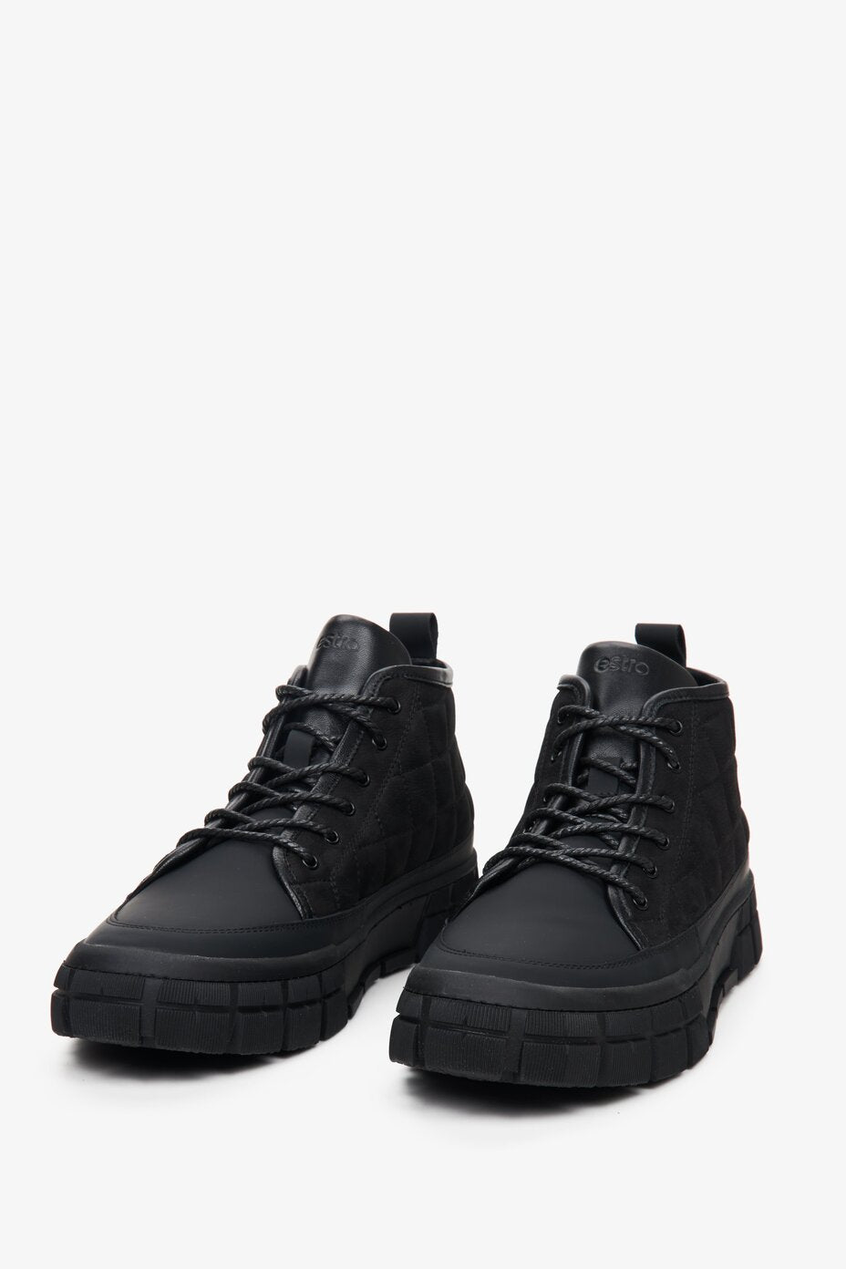 Men's black high-top lace-up winter boots by Estro.
