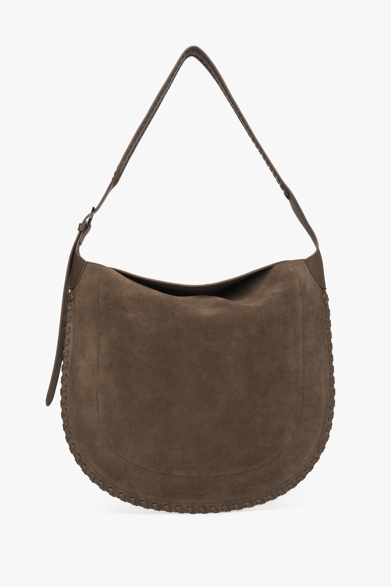 Women's Dark Beige Shoulder Bag made of Genuine Velours Estro ER00118714.