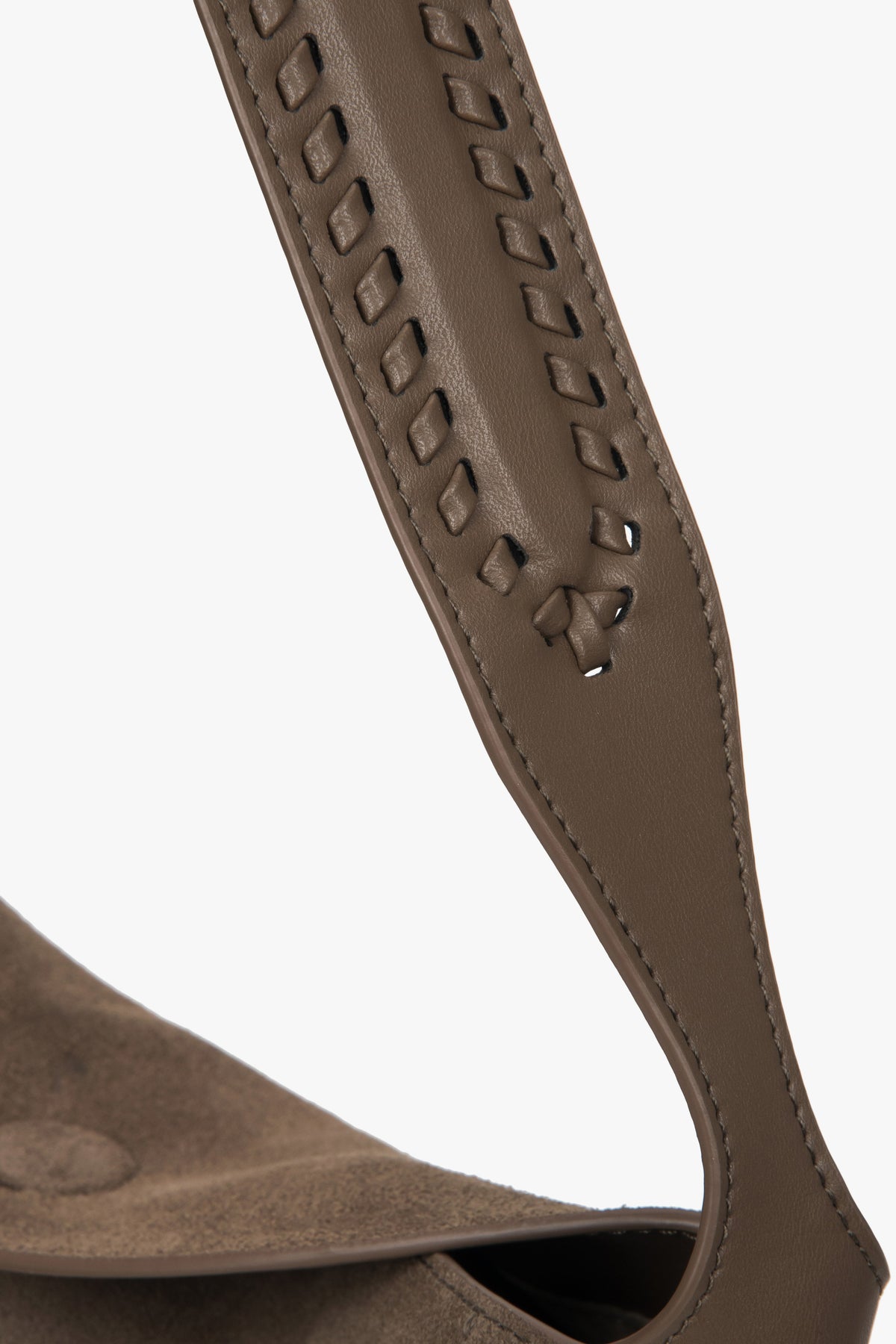 Women's dark beige shoulder bag made of genuine suede.