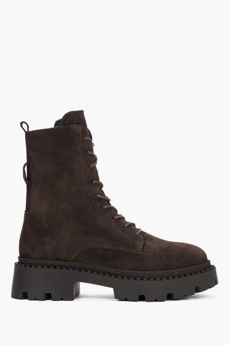 Women's Saddle Brown Ankle Boots made of Genuine Italian Velour Estro ER00116562.