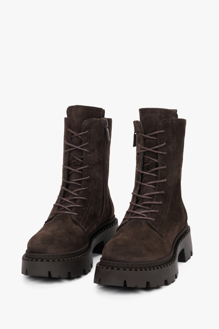 Saddle Brown Ankle Boots for Women Crafted from Genuine Italian Velour by Estro.
