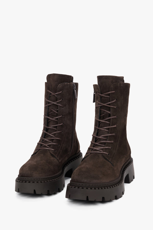 Saddle Brown Ankle Boots for Women Crafted from Genuine Italian Velour by Estro.