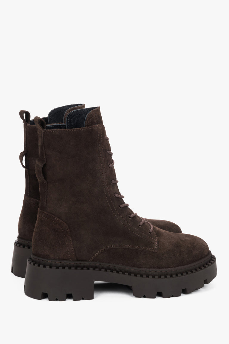 Women's Saddle Brown Ankle Boots Made of Genuine Italian Velour by Estro.
