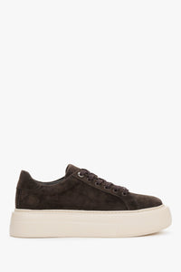 Women's Dark Brown Platform Sneakers made of Premium Italian Velour Estro ER00119483.
