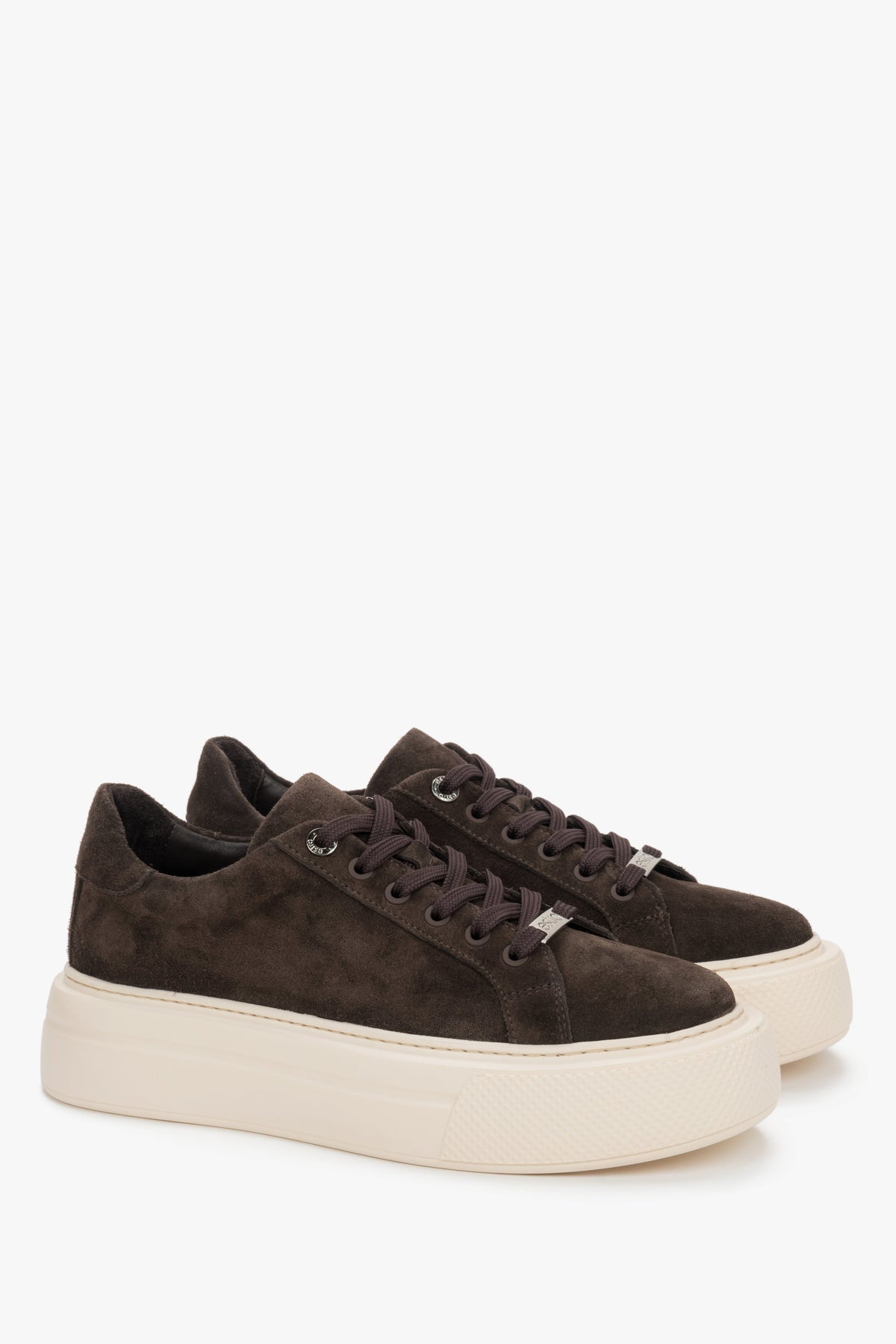 Women's dark brown chunky sneakers made of premium Italian genuine velour.
