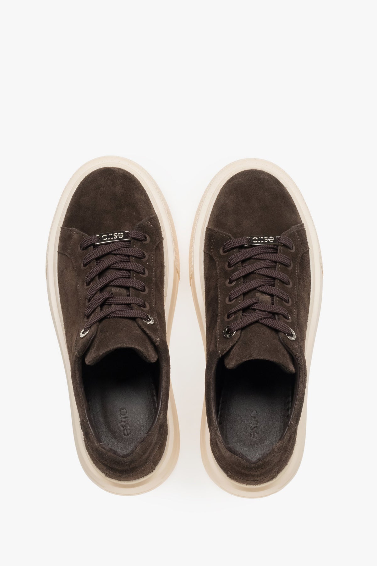 Dark brown chunky platform sneakers for women, featuring a premium Italian velour upper.