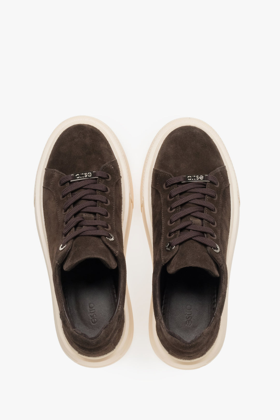 Dark brown chunky platform sneakers for women, featuring a premium Italian velour upper.