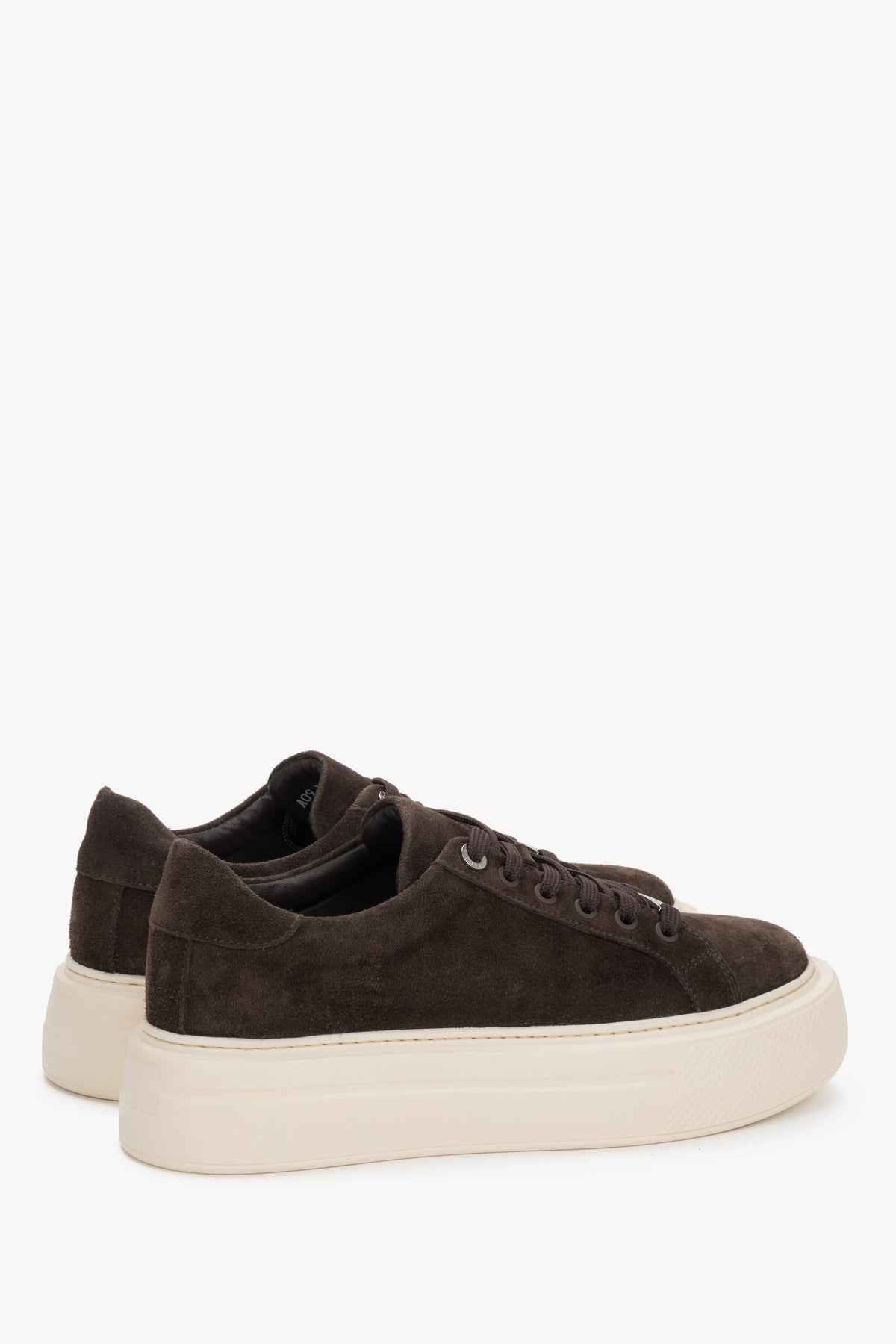 Side profile of women's dark brown sneakers, highlighting the chunky sole and soft Italian velour texture.