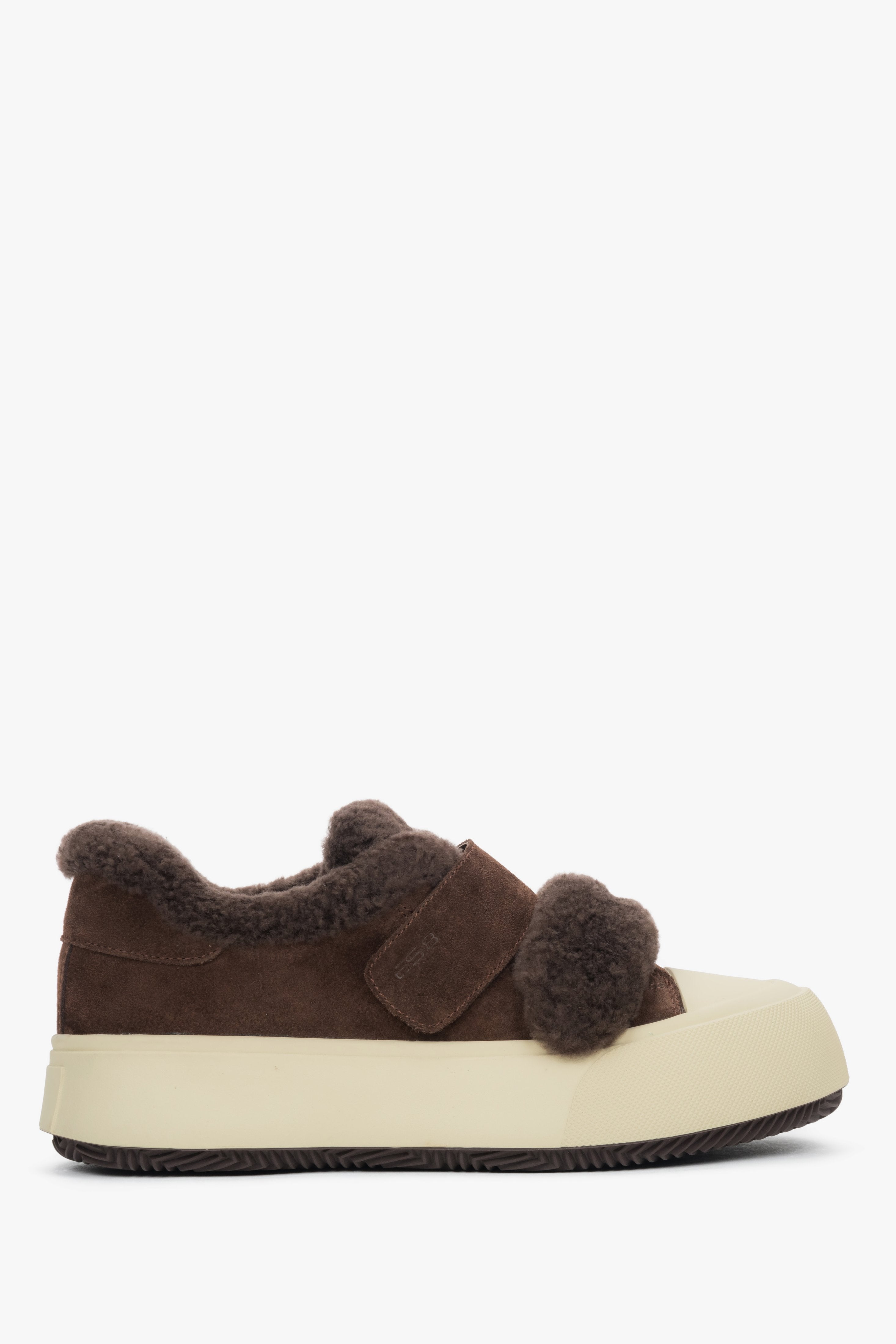 Women's dark brown sneakers (ES8) designed for warmth with a fur lining and a stylish genuine velour finish.