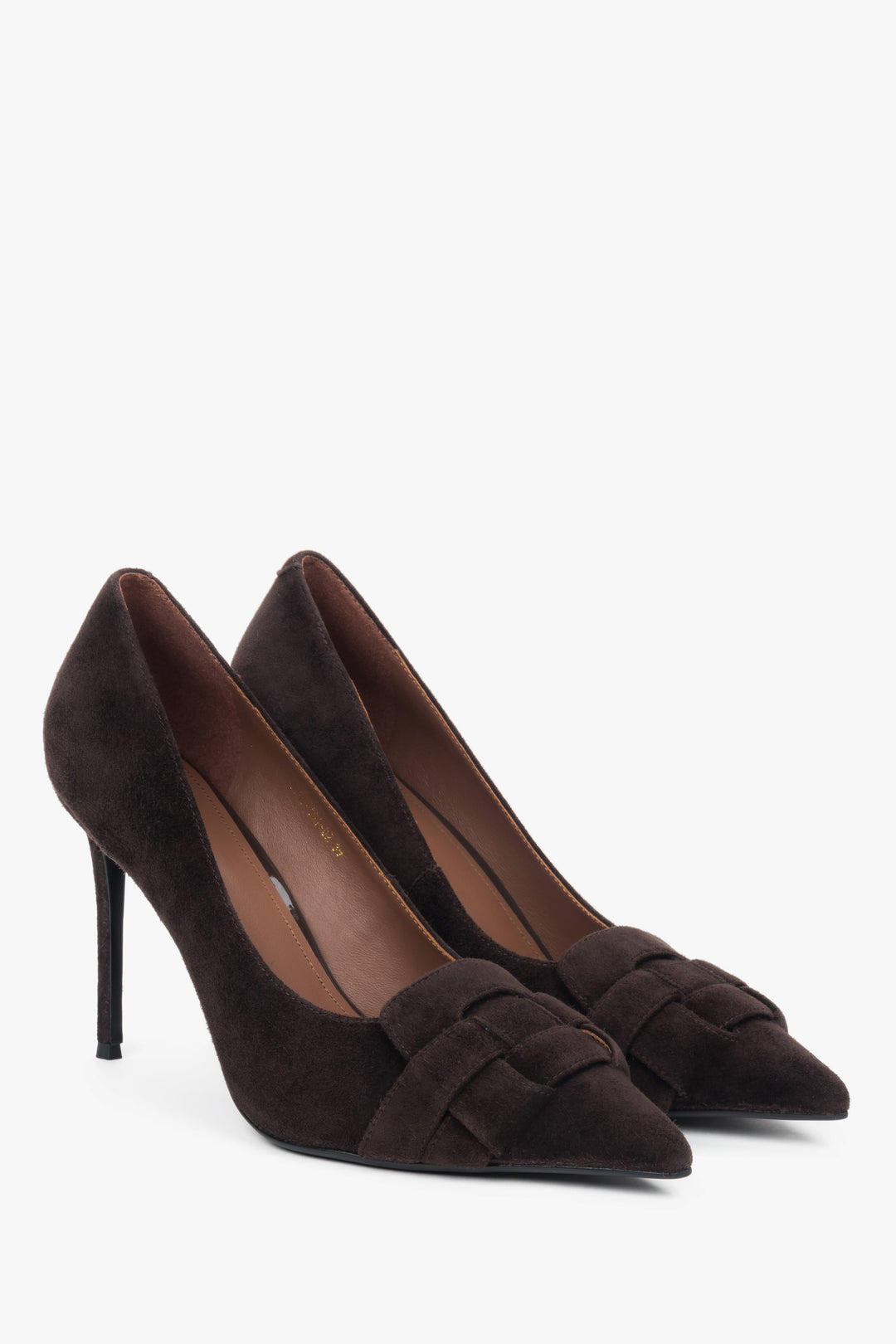 Dark Brown High Heels made of Genuine Velour with Decorative Detail Estro ER00118174.