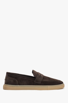 Men's dark brown loafers with a flexible sole, made of premium Italian genuine velour.