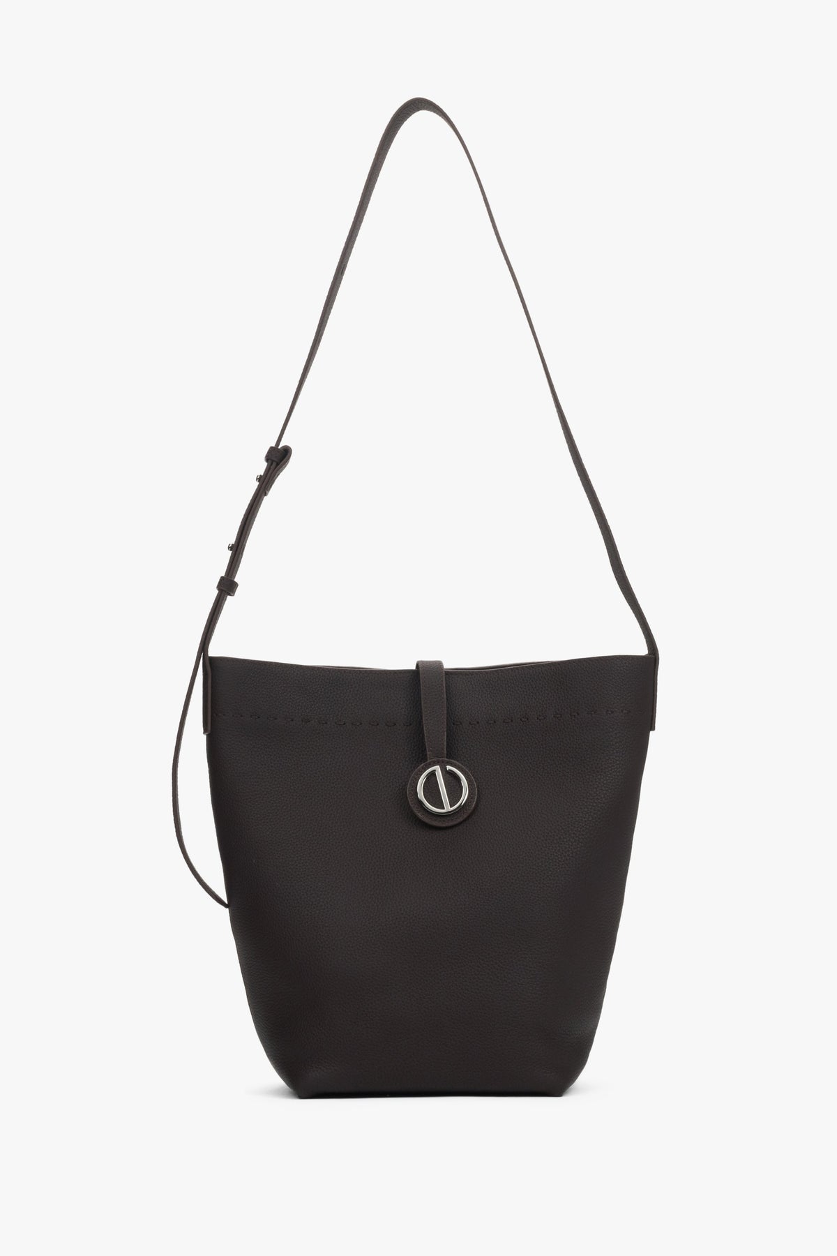 Women's Dark Brown Bucket Bag in Genuine Leather with a Shoulder Strap Estro ER00118909.