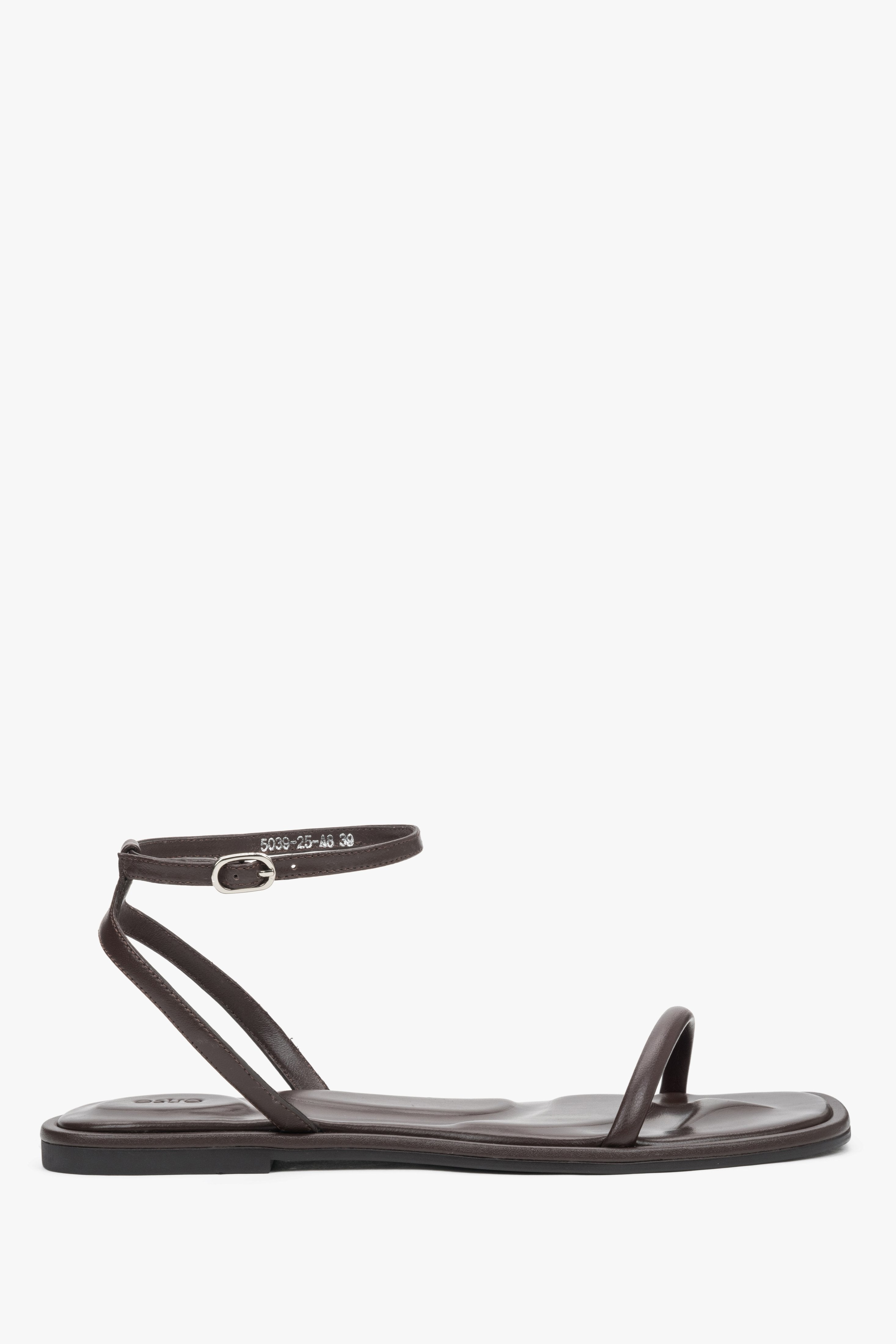 Dark Brown Leather Women’s Flat Sandals Estro ER00119695.