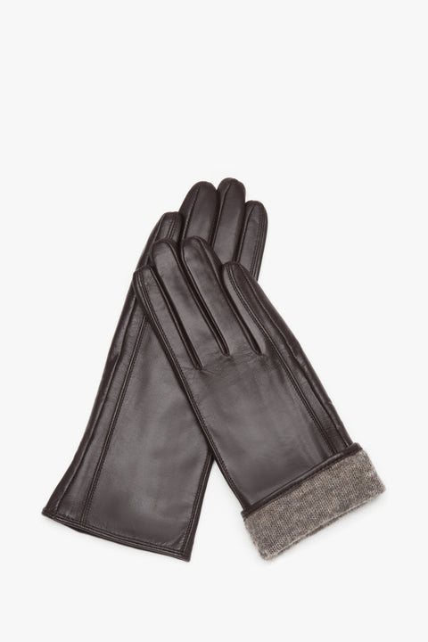 Women's Classic Dark Brown Gloves Made of Genuine Leather with a Wool Lining Estro ER00118421.