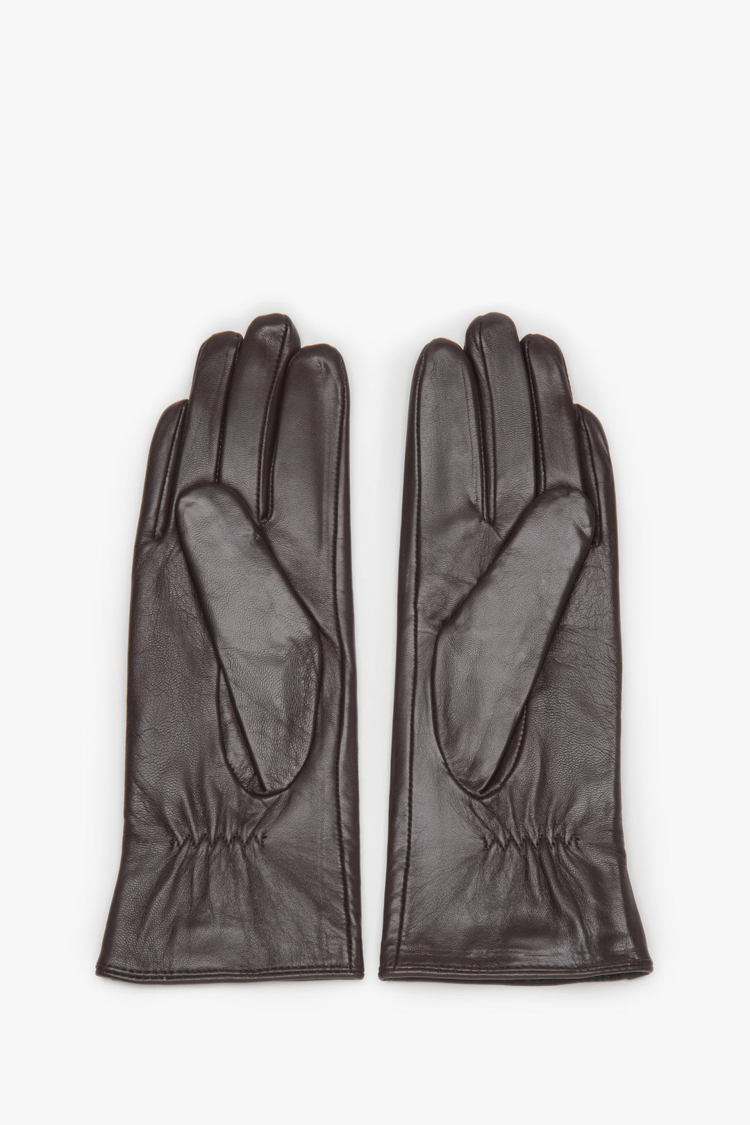 Women's classic dark brown genuine leather gloves with wool lining Estro.