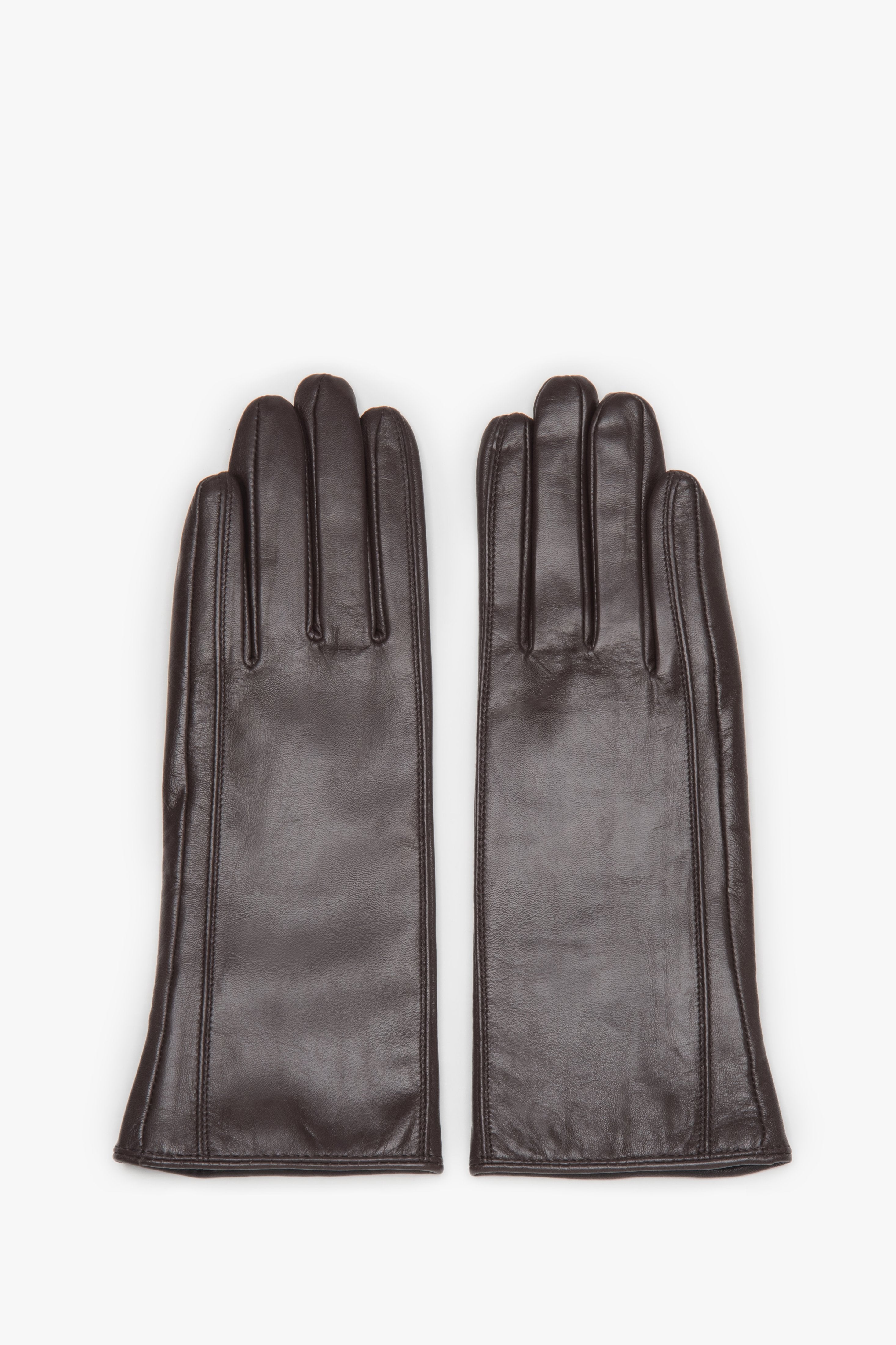 Women's gloves Estro, classic, dark brown, made of genuine leather with wool lining.
