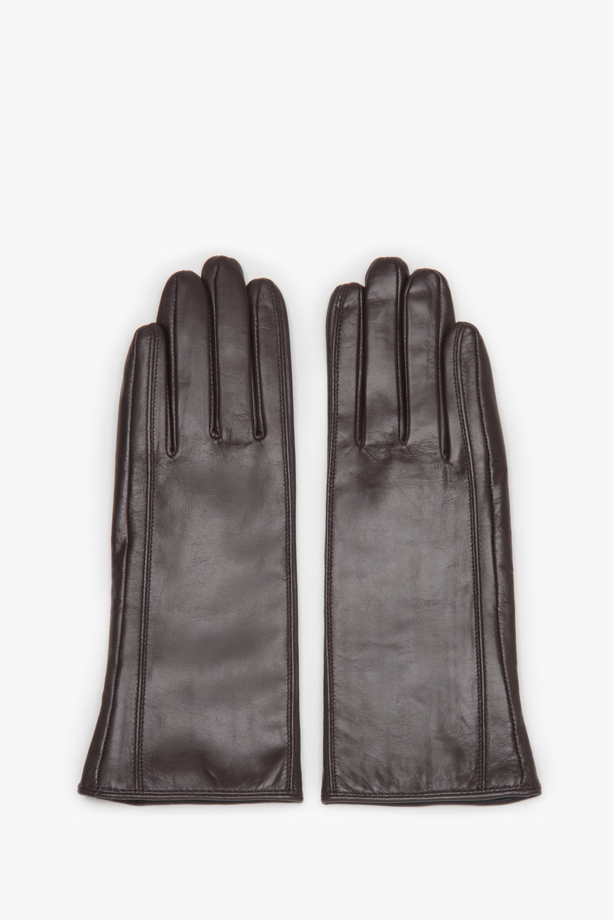 Women's gloves Estro, classic, dark brown, made of genuine leather with wool lining.