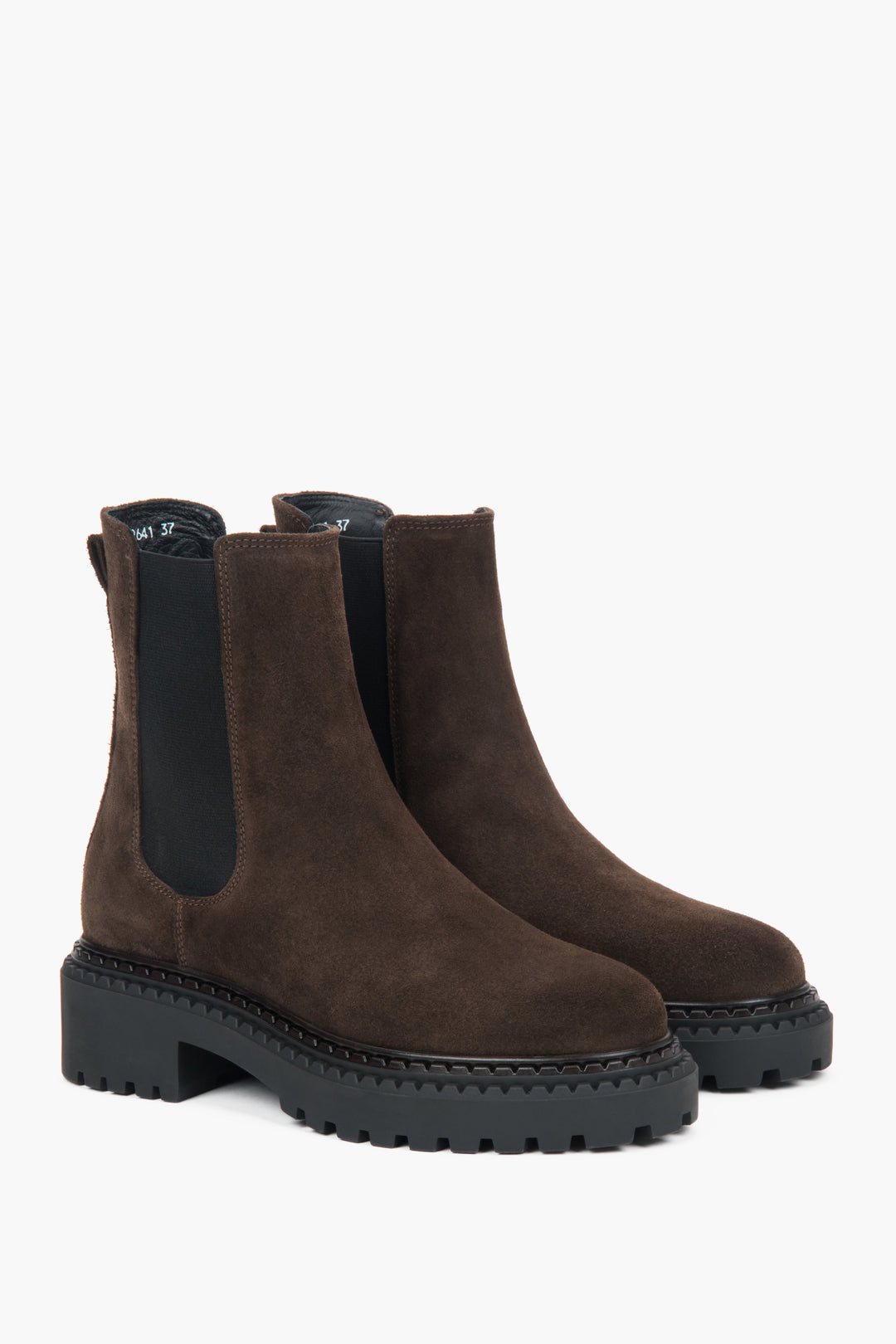 Women's dark brown platform Chelsea boots made of natural Italian velour.
